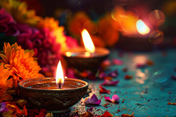 Beautiful greeting card with bright holiday composition for happy and celebrate Diwali