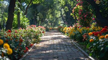 Blooming green park Botanical Garden Almaty : Generative AI