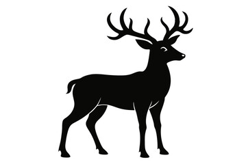  Beautiful wild animal reindeer silhouette black icon vector art illustration 