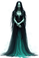 Cursed Noblewoman in Darkness , dark fantasy aesthetic, high-detail illustration, epic fantasy artwork, character concept art, rich color palette, dark and gritty style.