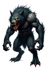 Fototapeta premium Menacing Werewolf in Shadows , dark fantasy aesthetic, high-detail illustration, epic fantasy artwork, character concept art, rich color palette, dark and gritty style.