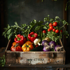 Fresh and organic vegetables in a wooden table with natural light 