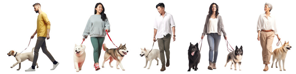 People walking dogs png cut out element set © Rawpixel.com