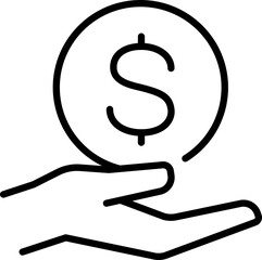 Money icon. Hand symbol. Line style.