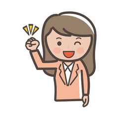 元気にガッツポーズを決める女性ビジネスマンのイラスト