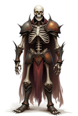 Eerie Skeletal Warrior in Armor , dark fantasy aesthetic, high-detail illustration, epic fantasy artwork, character concept art, rich color palette, dark and gritty style.
