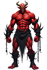 Scarred Demon with Glowing Eyes , dark fantasy aesthetic, high-detail illustration, epic fantasy artwork, character concept art, rich color palette, dark and gritty style.