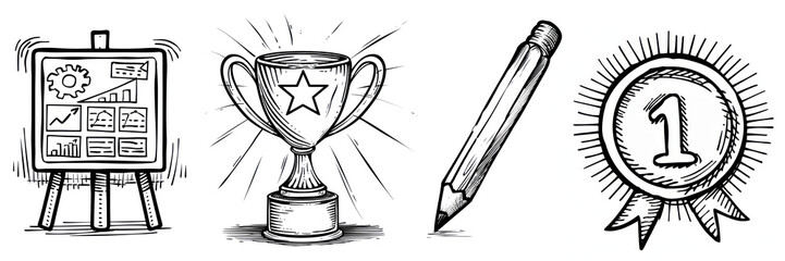 School doodles png cut out element set