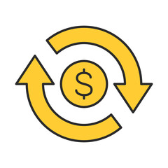Circular arrow money exchange editable stroke outline icon. Cashback, Transfer, Swap Money, Exchange Money icon.