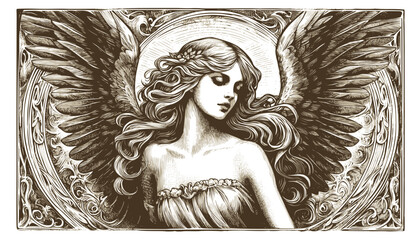 Angel with wings: vintage woodcut engraved vector illustration