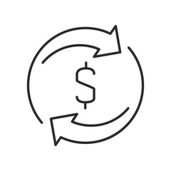 Circular arrow money exchange editable stroke outline icon. Cashback, Transfer, Swap Money, Exchange Money icon.