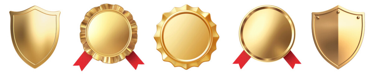 Golden medal badge png cut out element set