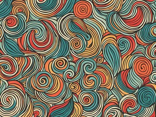 Fototapeta premium Abstract drawing doodle seamless pattern. Creative squiggle color lines. 