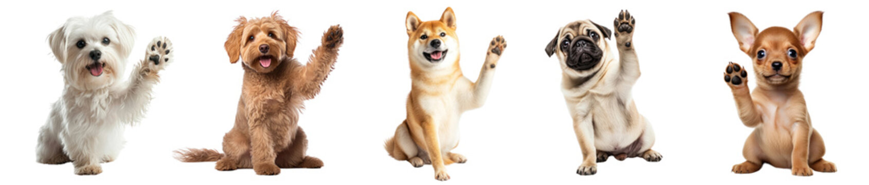 Dog waving png cut out element set