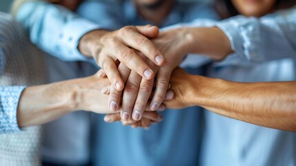 Hug teamwork and portrait of business people in office for about us collaboration and partnership Corporate diversity and happy men and women in studio for professional career company  : Generative AI