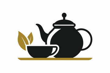 Tea house logo icon minimalist teapot with tea