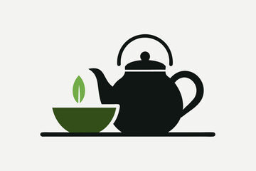 Tea house logo icon minimalist teapot with tea