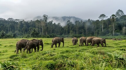 Fototapeta premium Elephants roaming freely in a protected sanctuary