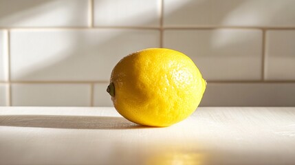 Bright Lemon on White Table Close-Up
