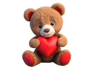Obraz premium Cute Teddy Bear Holding a Red Heart Isolated on Transparent Background