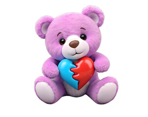 Obraz premium Cute Teddy Bear Holding a Red and blue broken Heart Isolated on Transparent Background. 