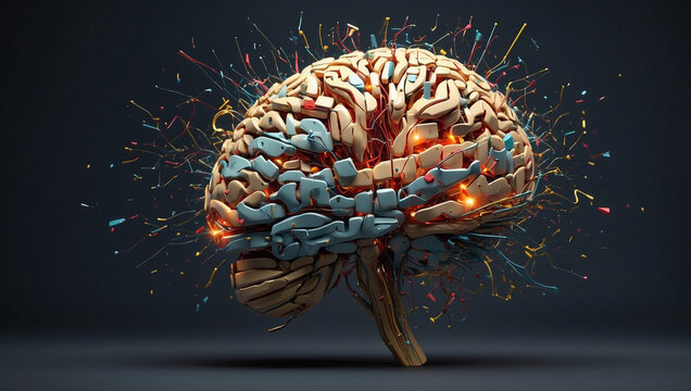 Concept Art of a Human Brain Exploding with Knowledge