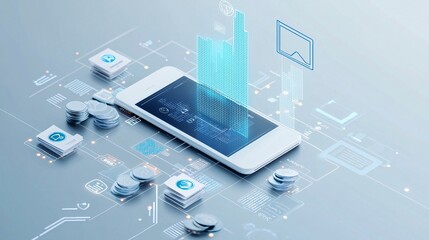 Illustration of digital wallet with personalized budgeting advice, showcasing AI-driven finance tools, Wallet AI budgeting, AI-powered finance