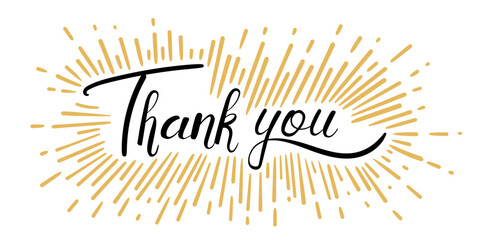 Thank you handwritten text with decorative flourishes. Hand drawn lettering style, calligraphy. Ready for greetings card design. Vector illustration isolated on white background