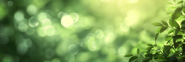 Fototapeta premium Vibrant greenery and leaves with bokeh lights in a natural spring setting.