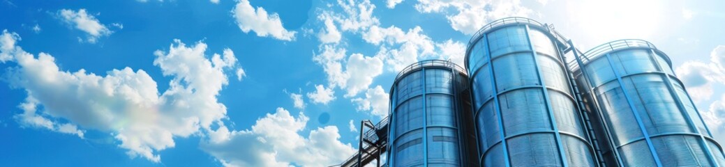 Blue Silos Against a Bright Sky