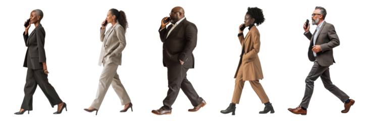 Business people using smartphone png cut out element set