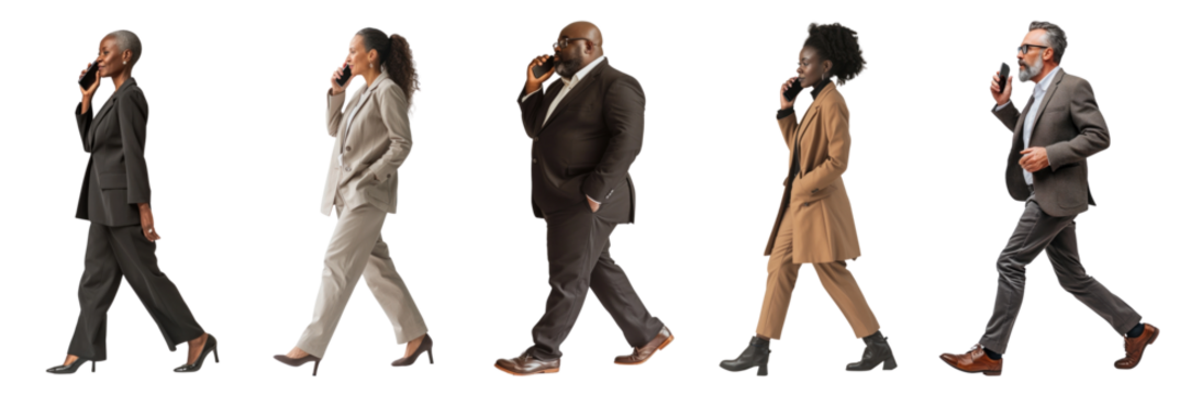 Business people using smartphone png cut out element set