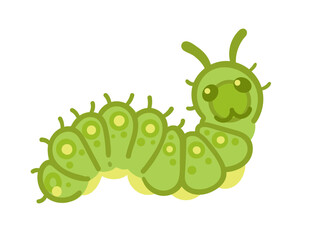 Cute cartoon caterpillar with a smiling face. Cartoon insect design. Vector illustration isolated on white background