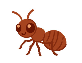 Adorable cartoon ant with a smiling face. Cartoon insect design. Vector illustration isolated on white background