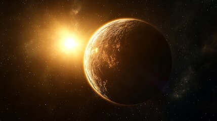 Obraz premium The closest star to Earth, Alpha Centauri, glows bright yellow. This image captures the stellar glow with flares and glare, surrounded by the distant space and distant stars.