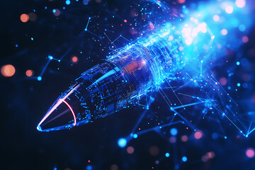 Abstract digital background featuring a rocket, symbolizing innovation, progress, and exploration