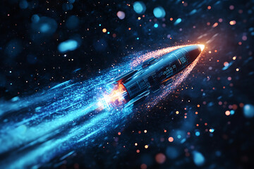 Abstract digital background featuring a rocket, symbolizing innovation, progress, and exploration