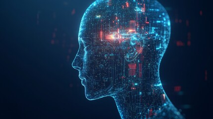 Obraz premium Profile of a humanoid head with intricate glowing circuits and a sleek futuristic design representing artificial intelligence
