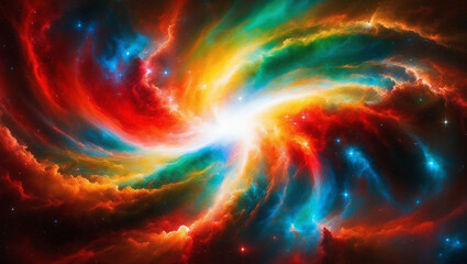  Cosmic Color Burst Background, a dazzling abstract background depicting a cosmic explosion of colors, with swirling galaxies and nebula-like formations 