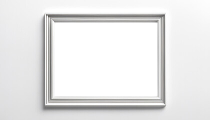 Fototapeta premium White picture frame on a white wall, mockup concept, cutout, png
