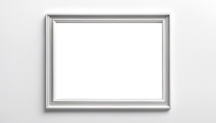 White picture frame on a white wall, mockup concept, cutout, png