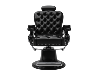 Classic black barber chair in a modern barbershop setting with a sleek design and comfortable upholstery