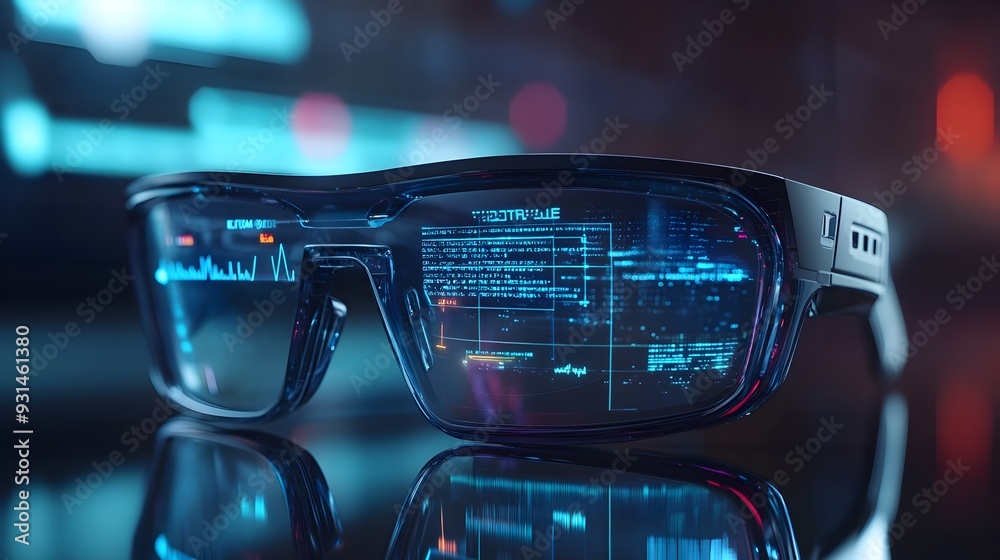 Poster high tech augmented reality fitness tracking glasses that monitor physical activity and display real