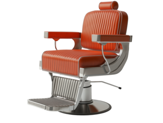 Vintage barber chair design with red upholstery and chrome accents isolated on transparent background