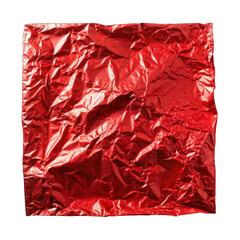 A red piece of aluminum foil on transparent background