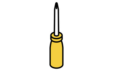 Isometric simple line drawing tool icon, Phillips head screwdriver