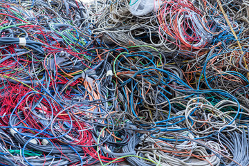 old copper and pic electrical cables for separate waste collection and material recycling in the...