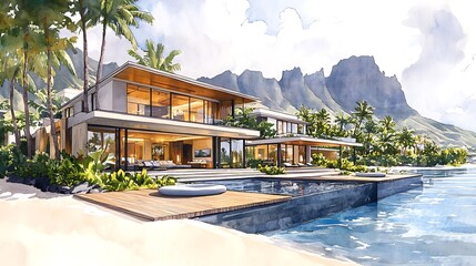 Obraz premium Modern Luxury Villa with Infinity Pool and Mountain Views.