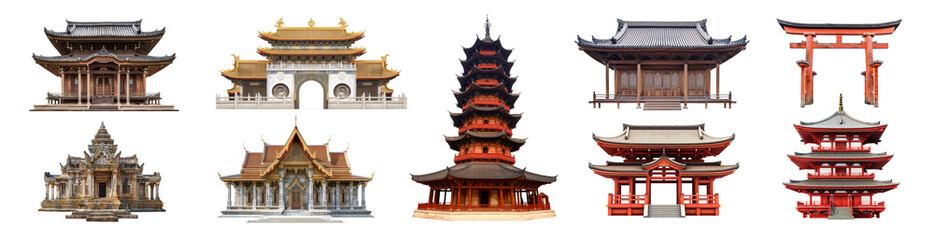Asian architecture building landmark png cut out element set