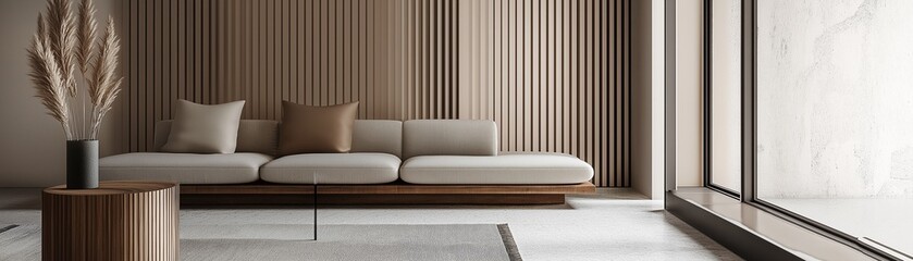 A stylish living room interior with a minimalist design. 